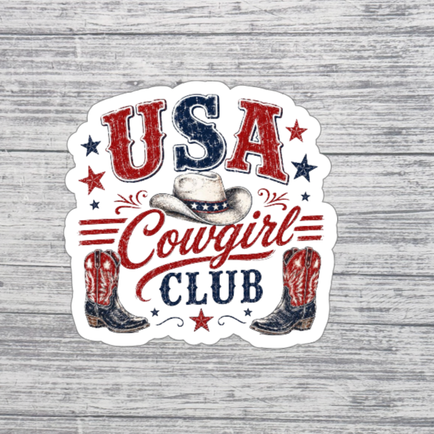 USA Cowgirl Club Sticker | Patriotic Western Sticker