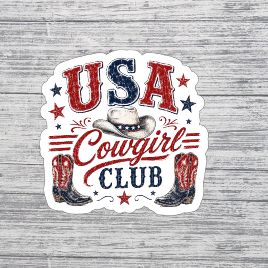 USA Cowgirl Club Sticker | Patriotic Western Sticker